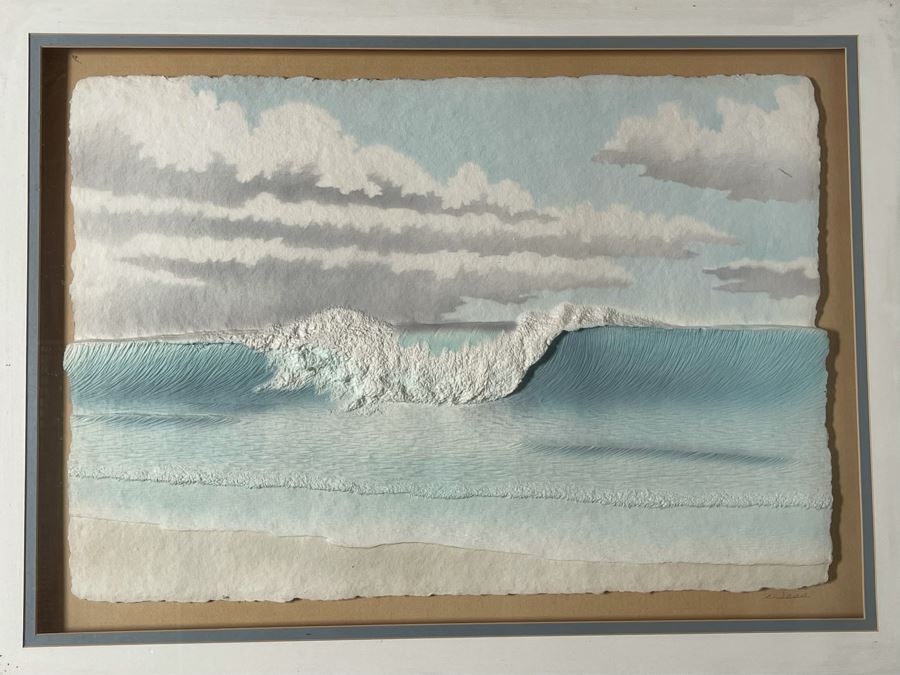 3D Ocean Breaking Wave Paper Artwork Signed Wess Framed 41 X 31 [Photo 5]