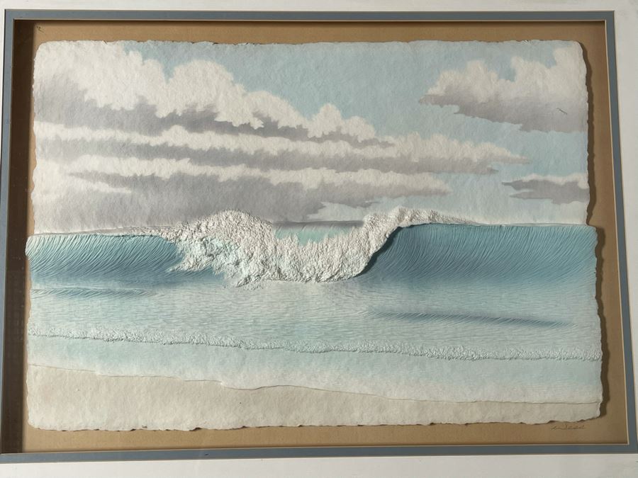 3D Ocean Breaking Wave Paper Artwork Signed Wess Framed 41 X 31 [Photo 6]