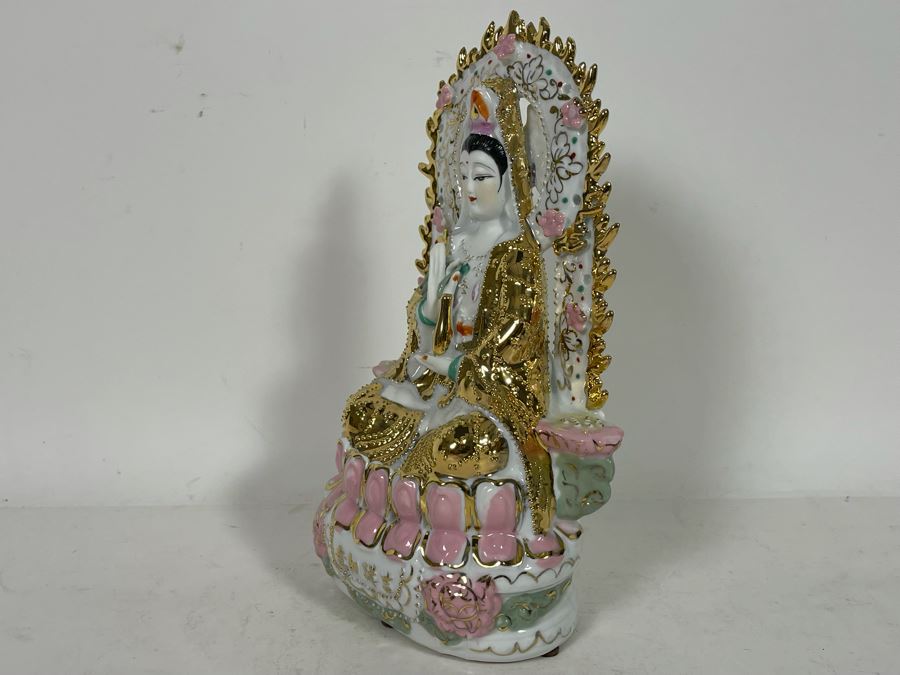 Chinese Porcelain Sitting Guan Yin Kuan Yin Statue 6W X 10H [Photo 9]
