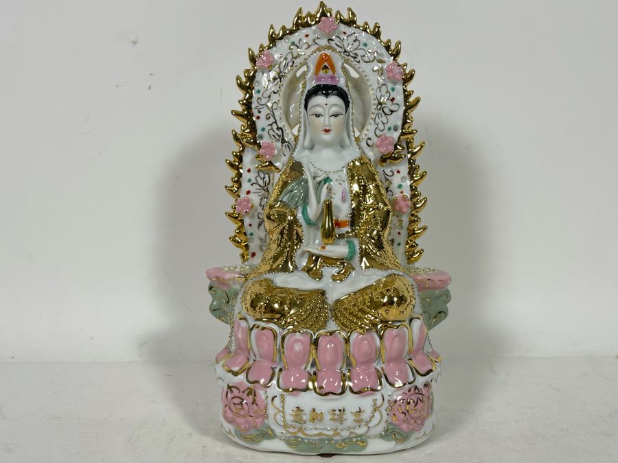 Chinese Porcelain Sitting Guan Yin Kuan Yin Statue 6W X 10H [Photo 4]