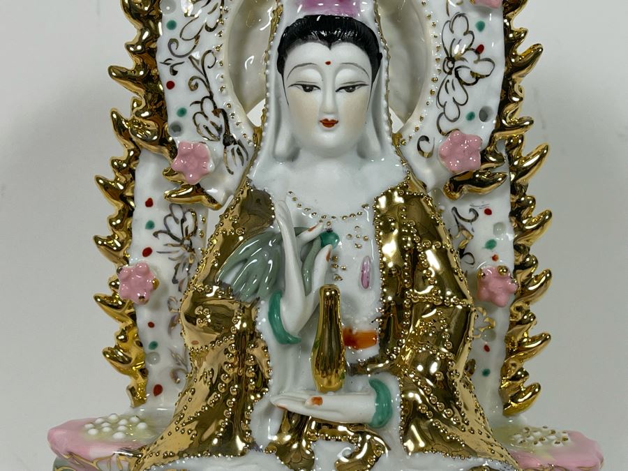 Chinese Porcelain Sitting Guan Yin Kuan Yin Statue 6W X 10H [Photo 6]