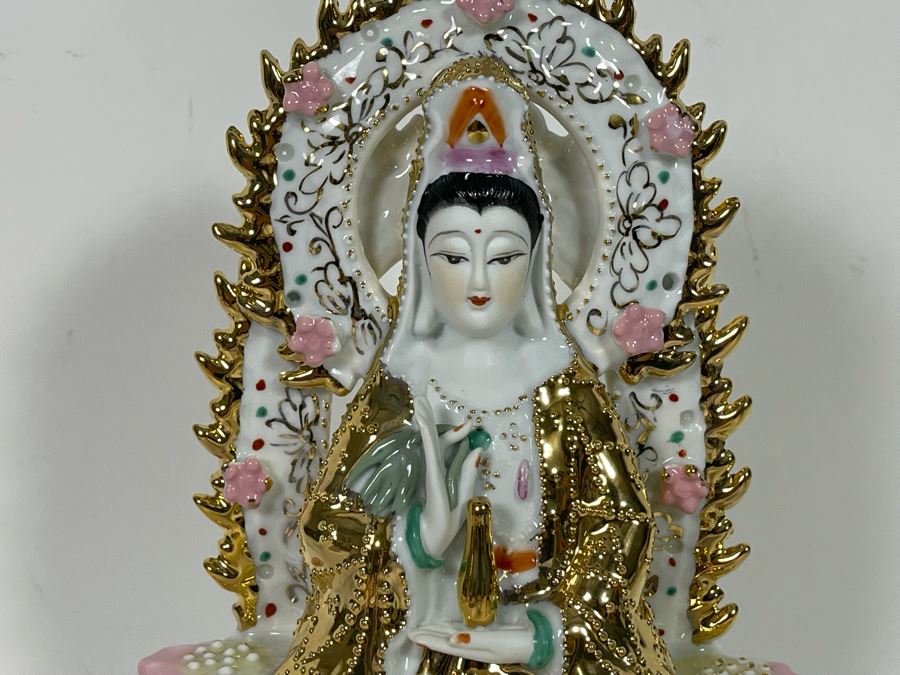 Chinese Porcelain Sitting Guan Yin Kuan Yin Statue 6W X 10H [Photo 7]