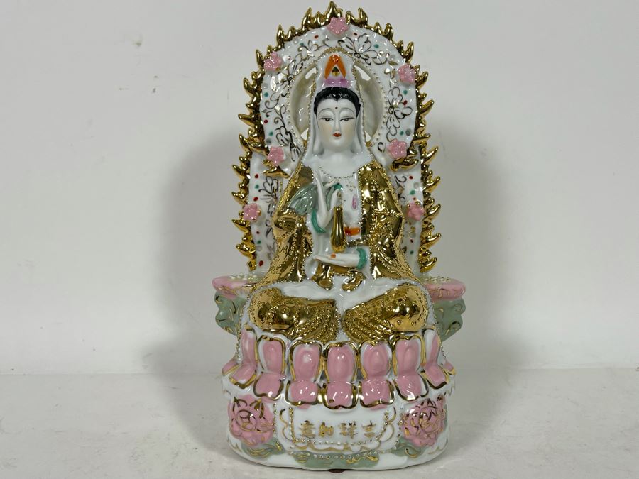 Chinese Porcelain Sitting Guan Yin Kuan Yin Statue 6W X 10H [Photo 3]