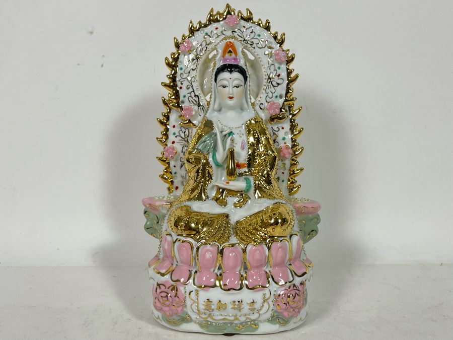 Chinese Porcelain Sitting Guan Yin Kuan Yin Statue 6W X 10H [Photo 2]