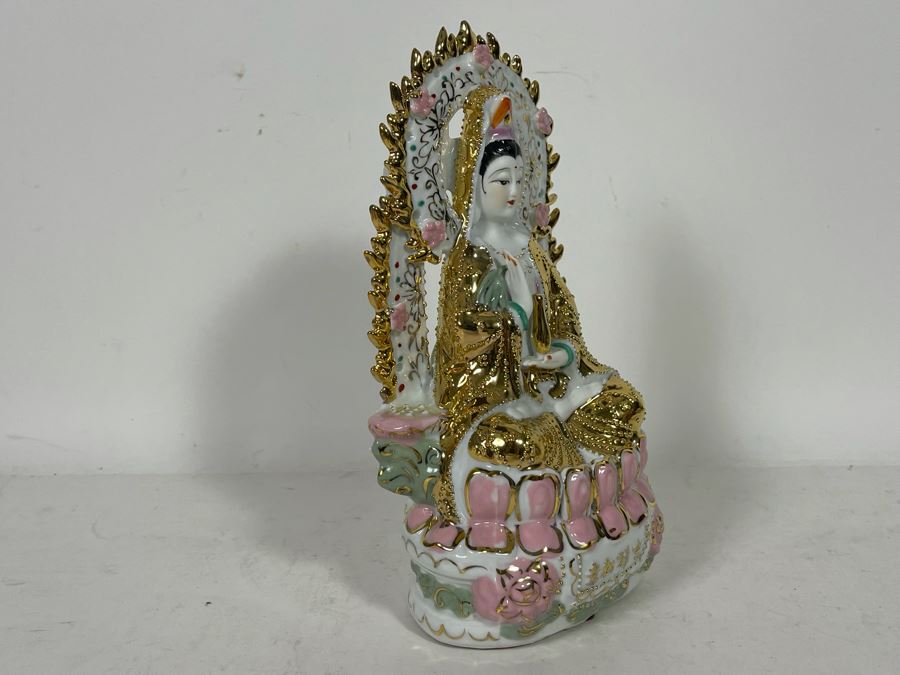 Chinese Porcelain Sitting Guan Yin Kuan Yin Statue 6W X 10H [Photo 11]