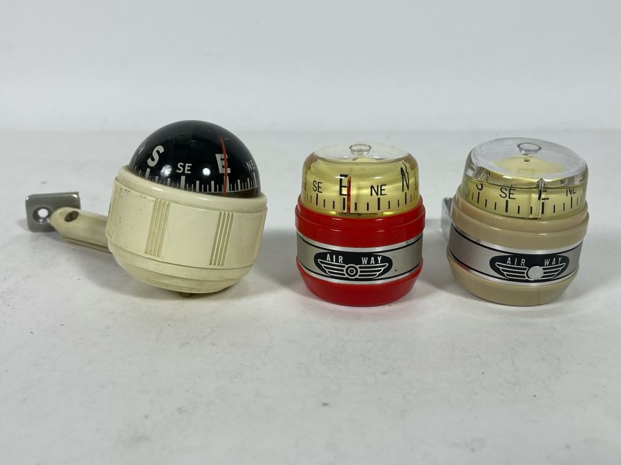 (3) Vintage Automobile Compasses (2) Air Way & (1) Airguide Mobile Compass [Photo 2]