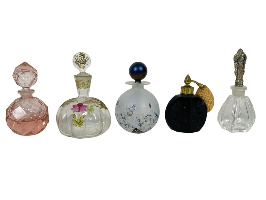 Collection Of Perfume Bottles (Right Bottle Has Sterling Top)