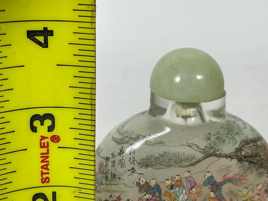 Chinese Reverse Painted Snuff Bottle With Jade Top 2.5W X 3.5H [Photo 21]