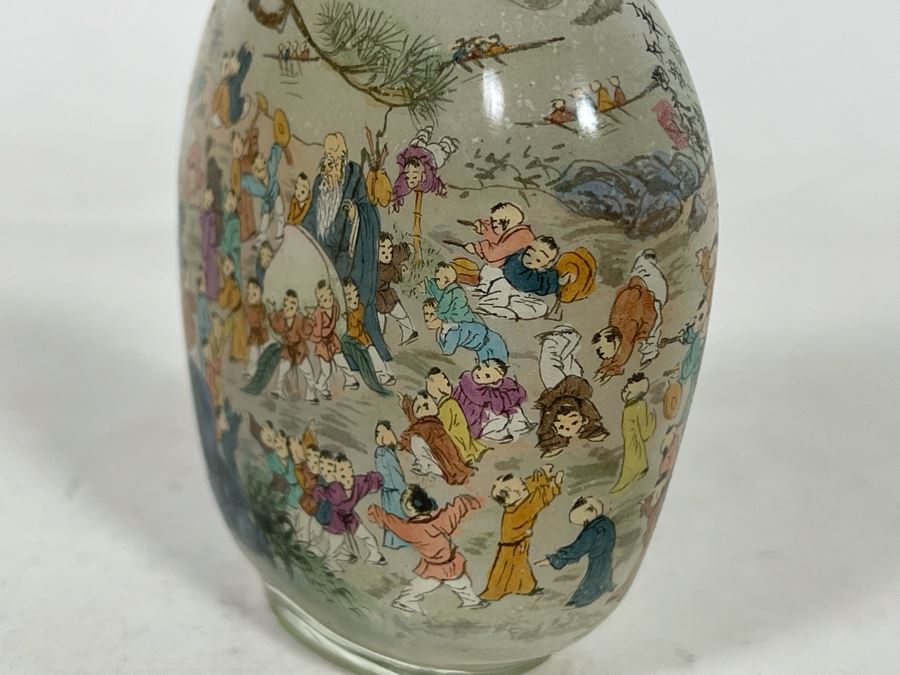 Chinese Reverse Painted Snuff Bottle With Jade Top 2.5W X 3.5H [Photo 13]