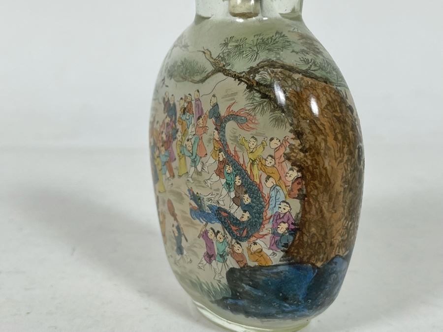Chinese Reverse Painted Snuff Bottle With Jade Top 2.5W X 3.5H [Photo 10]