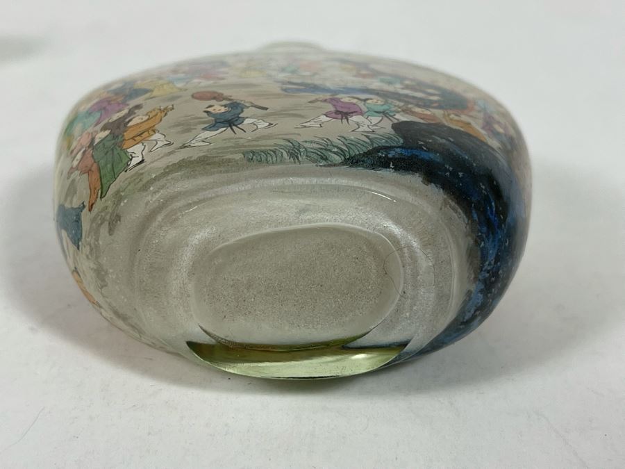 Chinese Reverse Painted Snuff Bottle With Jade Top 2.5W X 3.5H [Photo 19]