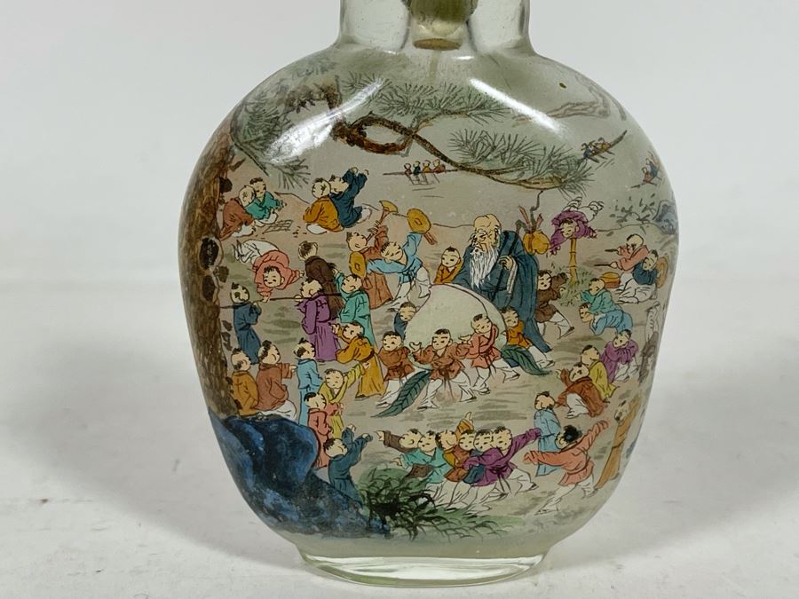 Chinese Reverse Painted Snuff Bottle With Jade Top 2.5W X 3.5H [Photo 11]