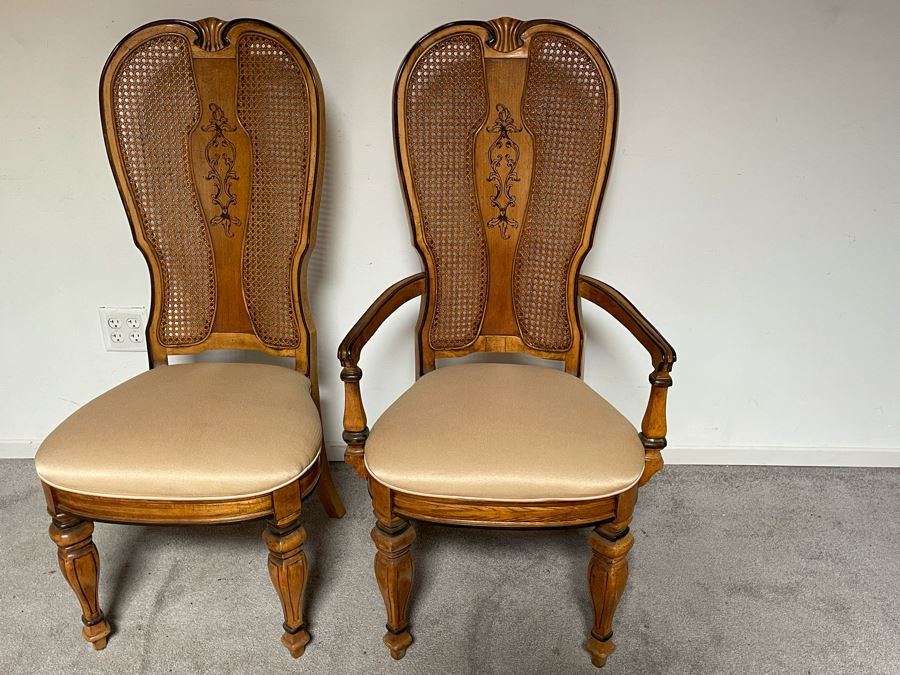 Formal Dining Table With Eight Cane Back Chairs With 2 Leaves From La Jolla Estate 69W X 44D X 30H - See Photos [Photo 4]