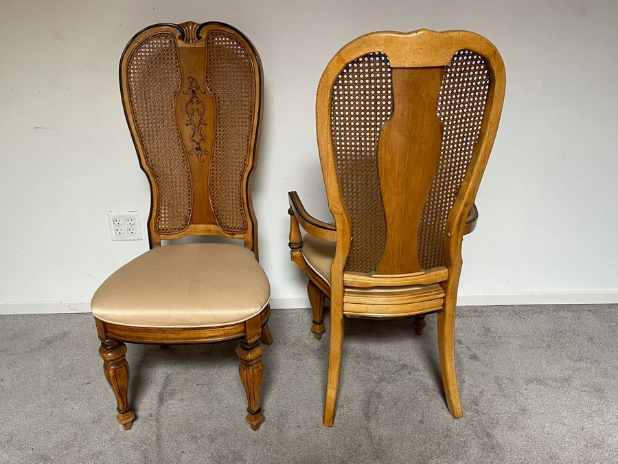 Formal Dining Table With Eight Cane Back Chairs With 2 Leaves From La Jolla Estate 69W X 44D X 30H - See Photos [Photo 5]