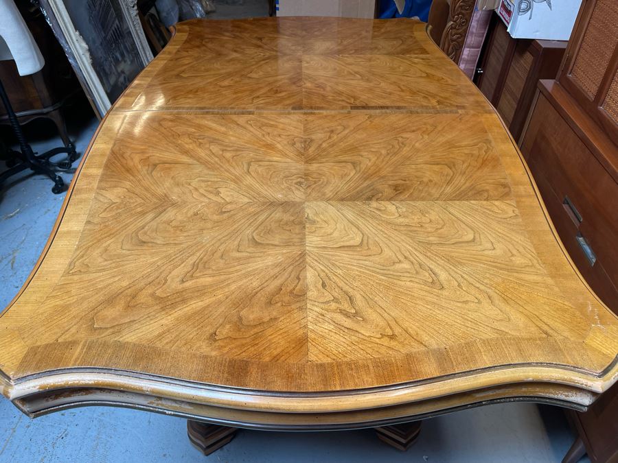 Formal Dining Table With Eight Cane Back Chairs With 2 Leaves From La Jolla Estate 69W X 44D X 30H - See Photos [Photo 6]