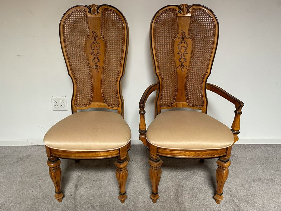 Formal Dining Table With Eight Cane Back Chairs With 2 Leaves From La Jolla Estate 69W X 44D X 30H - See Photos [Photo 3]