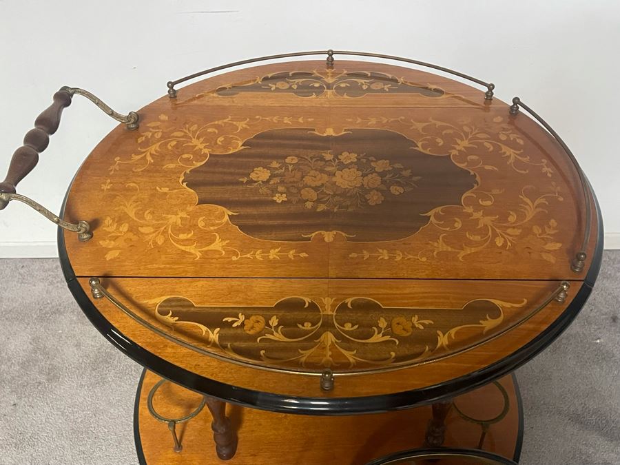 JUST ADDED - Italian Wooden Inlay Teacart Bar Cart 32W X 17D X 30H [Photo 5]