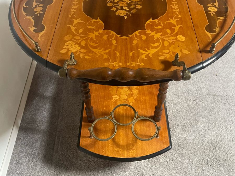 JUST ADDED - Italian Wooden Inlay Teacart Bar Cart 32W X 17D X 30H [Photo 7]