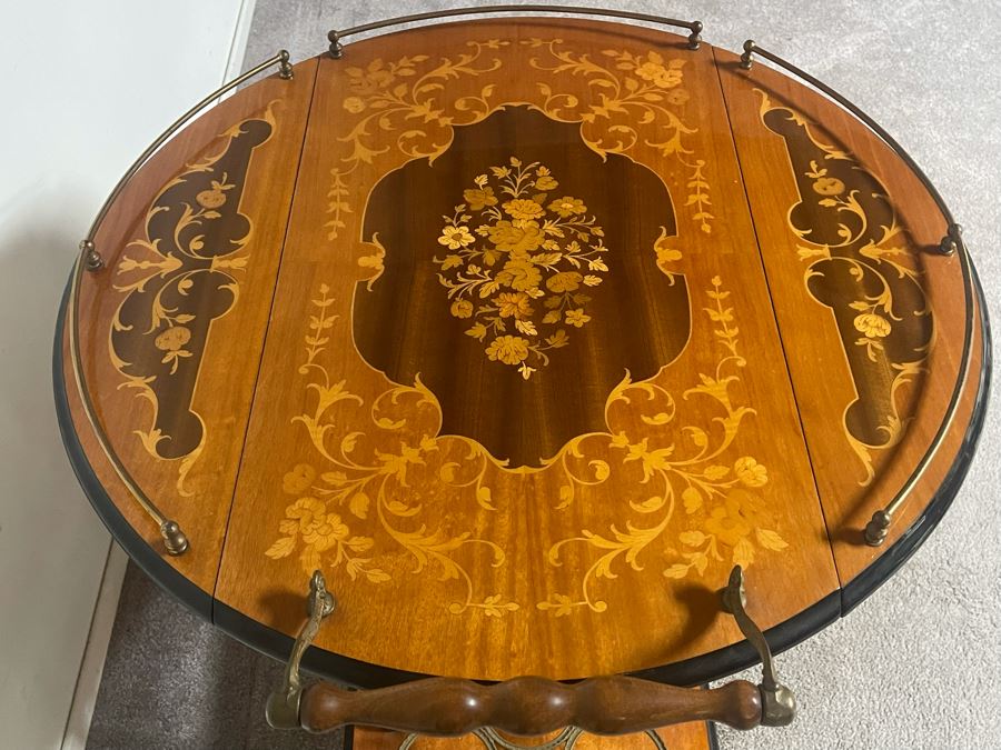 JUST ADDED - Italian Wooden Inlay Teacart Bar Cart 32W X 17D X 30H [Photo 6]