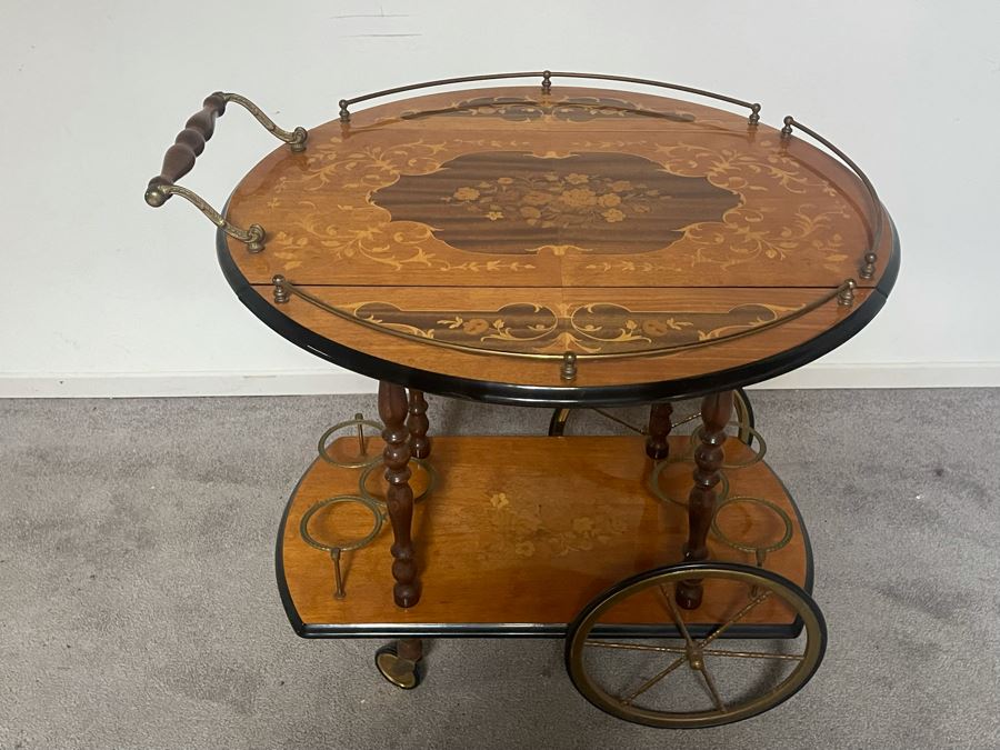 JUST ADDED - Italian Wooden Inlay Teacart Bar Cart 32W X 17D X 30H [Photo 2]