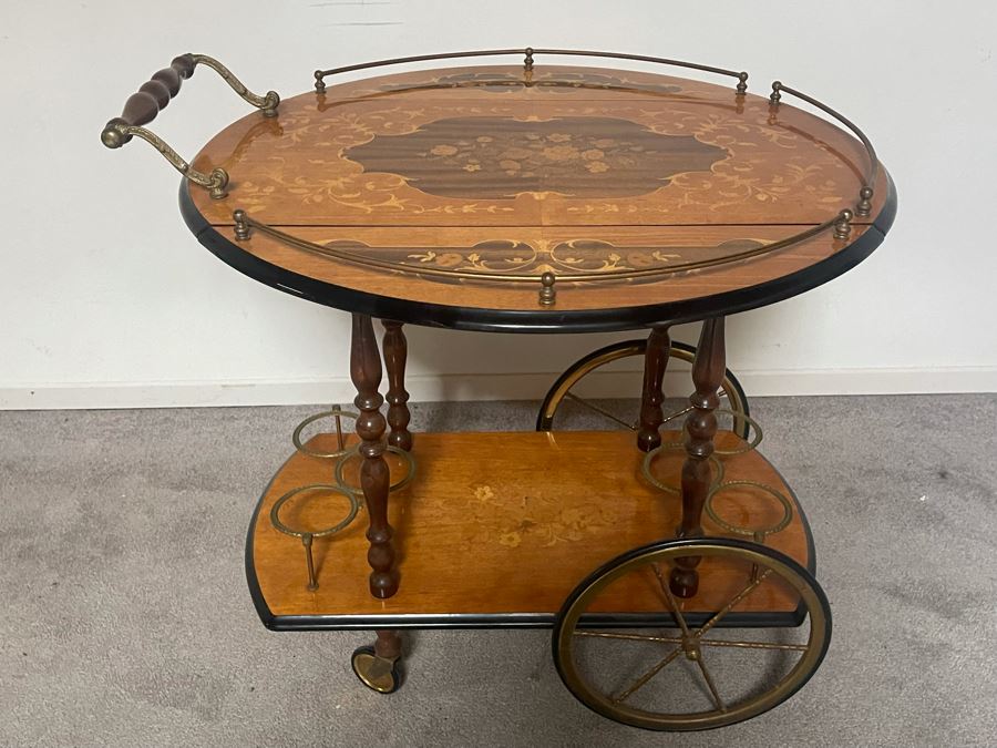 JUST ADDED - Italian Wooden Inlay Teacart Bar Cart 32W X 17D X 30H [Photo 4]