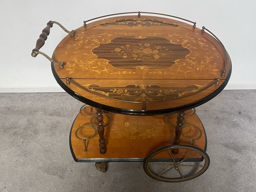 JUST ADDED - Italian Wooden Inlay Teacart Bar Cart 32W X 17D X 30H [Photo 3]