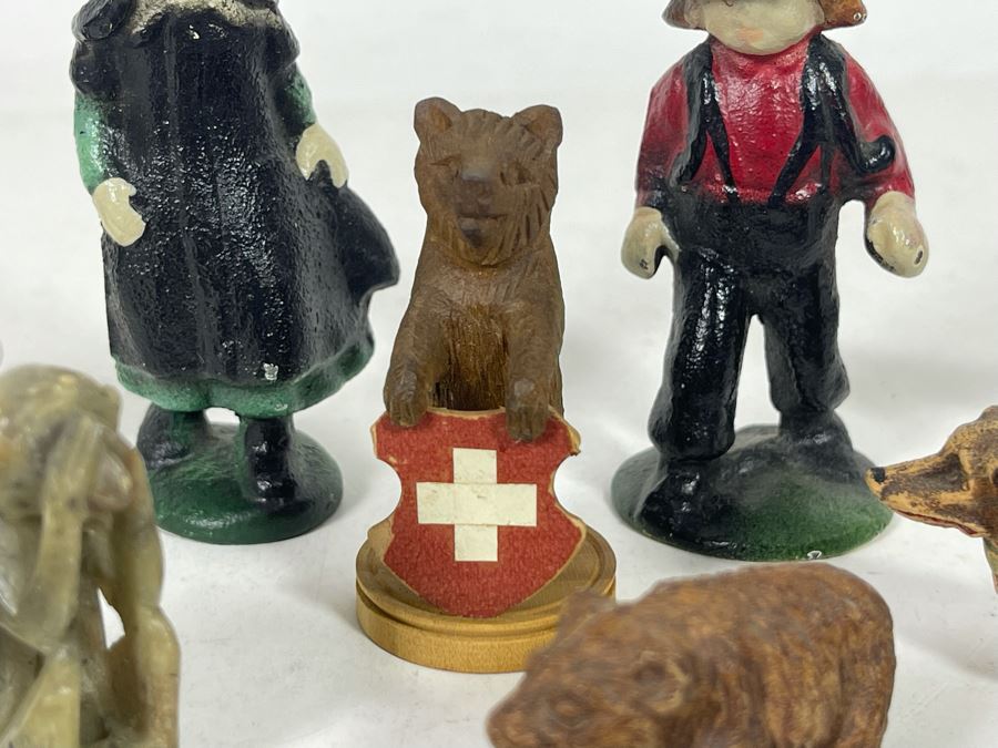 JUST ADDED - Collection Of Various Miniature Vintage Figurines: Metal, Carved Stone, Wood, Porcelain [Photo 9]