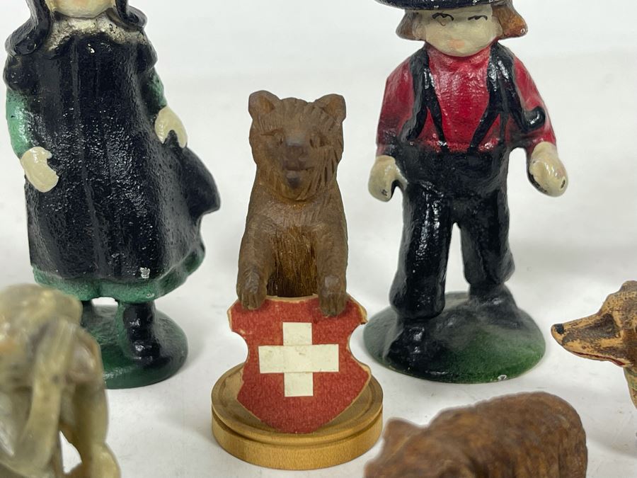 JUST ADDED - Collection Of Various Miniature Vintage Figurines: Metal, Carved Stone, Wood, Porcelain [Photo 13]
