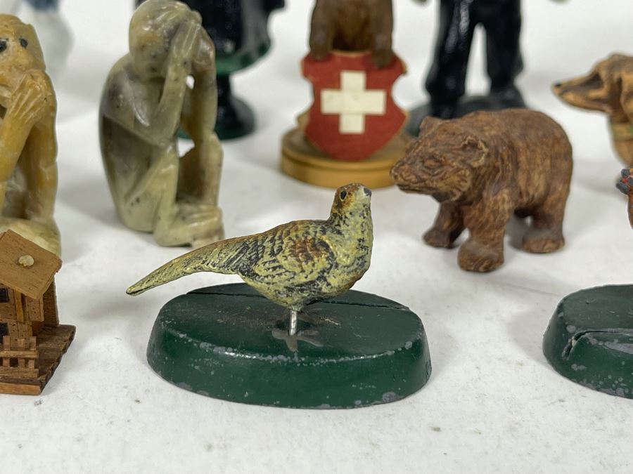JUST ADDED - Collection Of Various Miniature Vintage Figurines: Metal, Carved Stone, Wood, Porcelain [Photo 4]