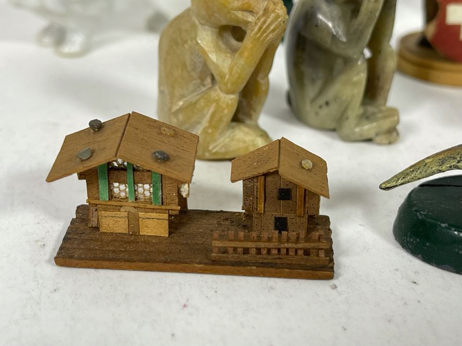 JUST ADDED - Collection Of Various Miniature Vintage Figurines: Metal, Carved Stone, Wood, Porcelain [Photo 11]