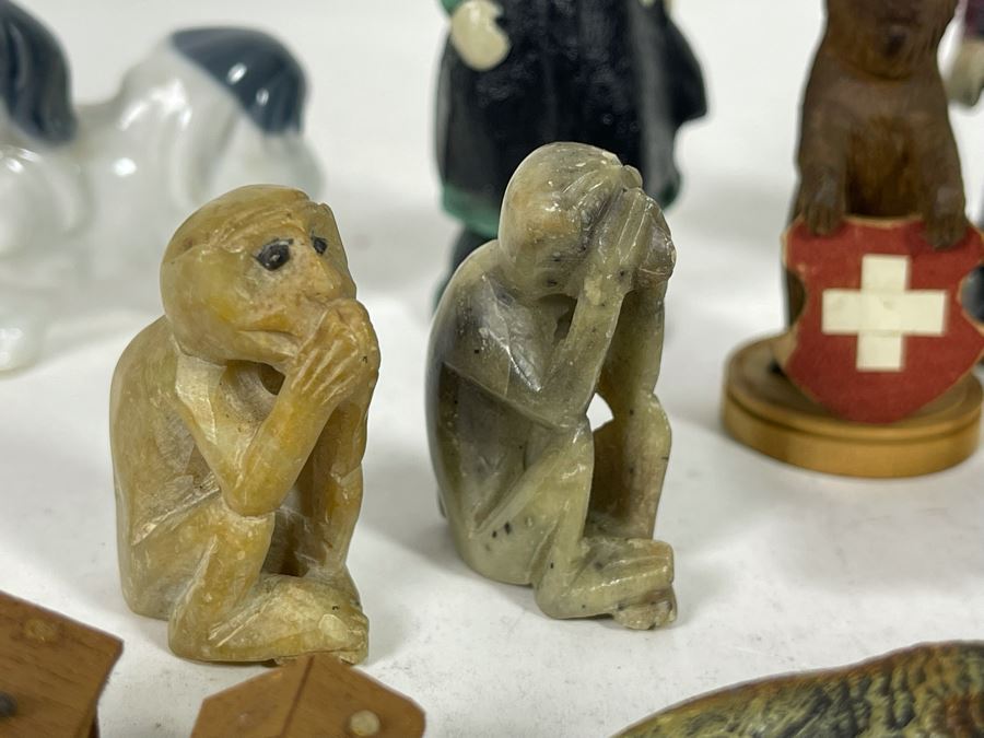 JUST ADDED - Collection Of Various Miniature Vintage Figurines: Metal, Carved Stone, Wood, Porcelain [Photo 10]