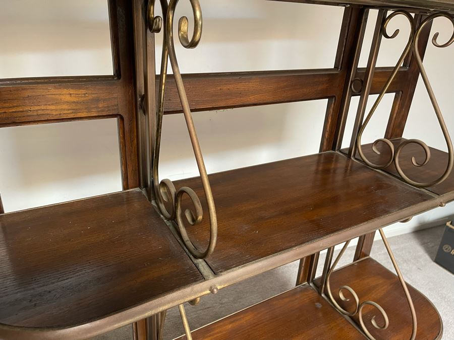 JUST ADDED - Fabulous Wood / Brass Bakers Rack 48W X 14D X 79H [Photo 3]