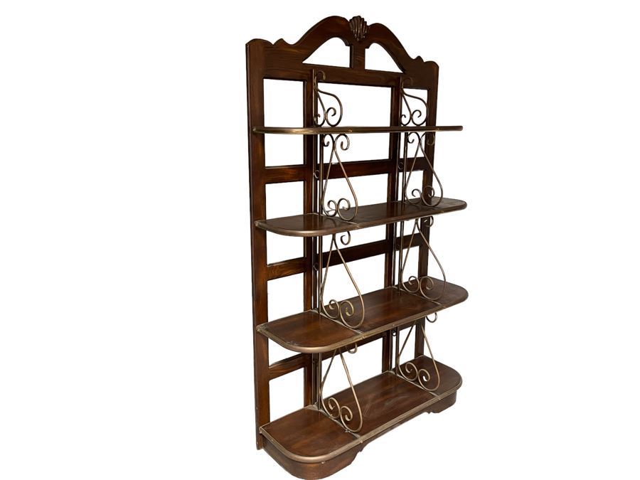 JUST ADDED - Fabulous Wood / Brass Bakers Rack 48W X 14D X 79H [Photo 1]
