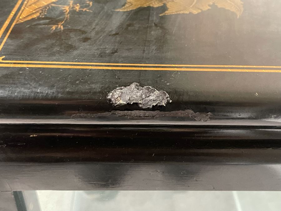 JUST ADDED - Chinese Black Display Cabinet With Overhead Lighting (See Photos For Ding On Side) 36W X 16D X 29H) [Photo 11]