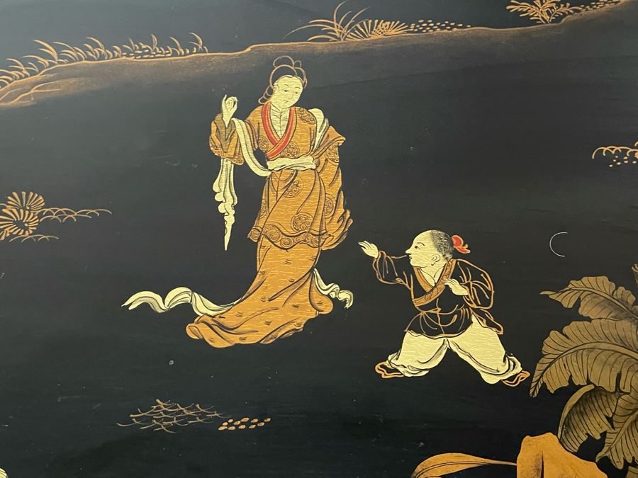 JUST ADDED - Chinese Black Display Cabinet With Overhead Lighting (See Photos For Ding On Side) 36W X 16D X 29H) [Photo 9]