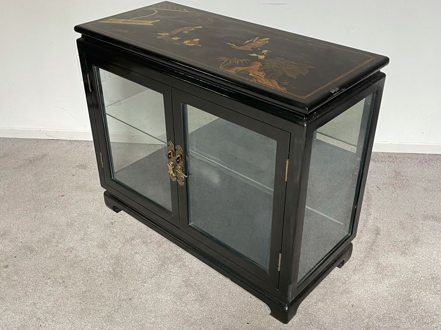 JUST ADDED - Chinese Black Display Cabinet With Overhead Lighting (See Photos For Ding On Side) 36W X 16D X 29H) [Photo 14]