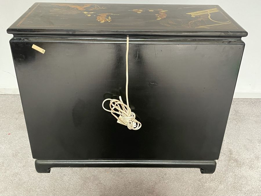 JUST ADDED - Chinese Black Display Cabinet With Overhead Lighting (See Photos For Ding On Side) 36W X 16D X 29H) [Photo 15]