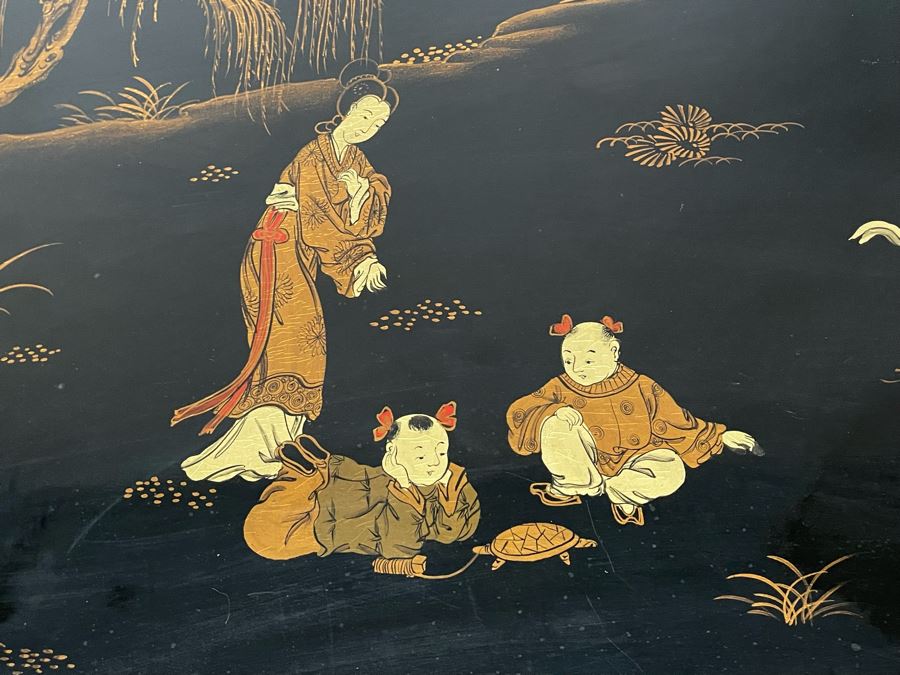 JUST ADDED - Chinese Black Display Cabinet With Overhead Lighting (See Photos For Ding On Side) 36W X 16D X 29H) [Photo 8]