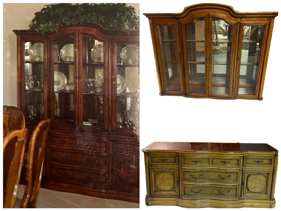 JUST ADDED - Bernhardt Flair Division Credenza With Hutch China Cabinet 68W X 19.5D X 84H *Lighting Varied Shooting Hutch / Cabinet* (La Jolla Estate) [Photo 1]