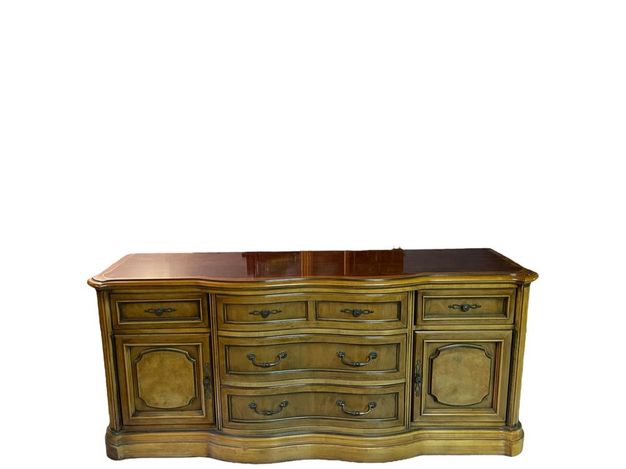 JUST ADDED - Bernhardt Flair Division Credenza With Hutch China Cabinet 68W X 19.5D X 84H *Lighting Varied Shooting Hutch / Cabinet* (La Jolla Estate) [Photo 2]