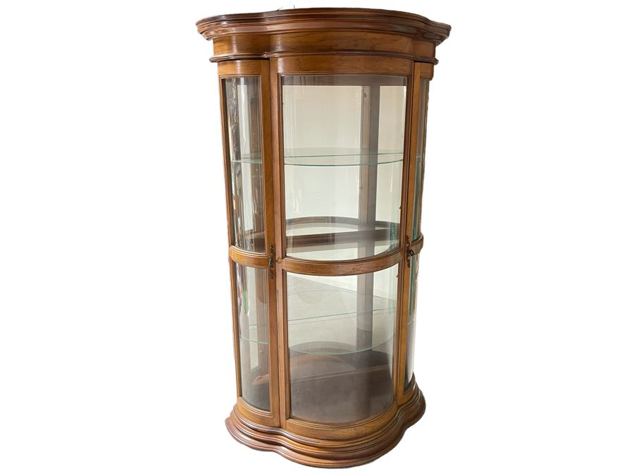 JUST ADDED - Wooden Curved Glass Display Cabinet With Overhead Lighting 41W X 18D X 69.5H [Photo 1]