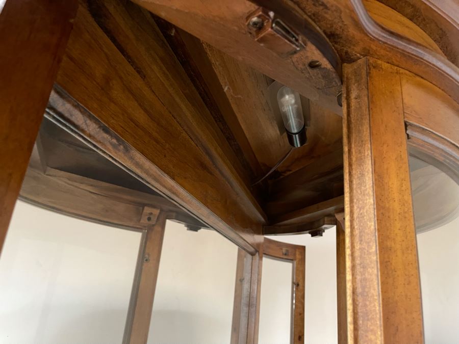 JUST ADDED - Wooden Curved Glass Display Cabinet With Overhead Lighting 41W X 18D X 69.5H [Photo 4]