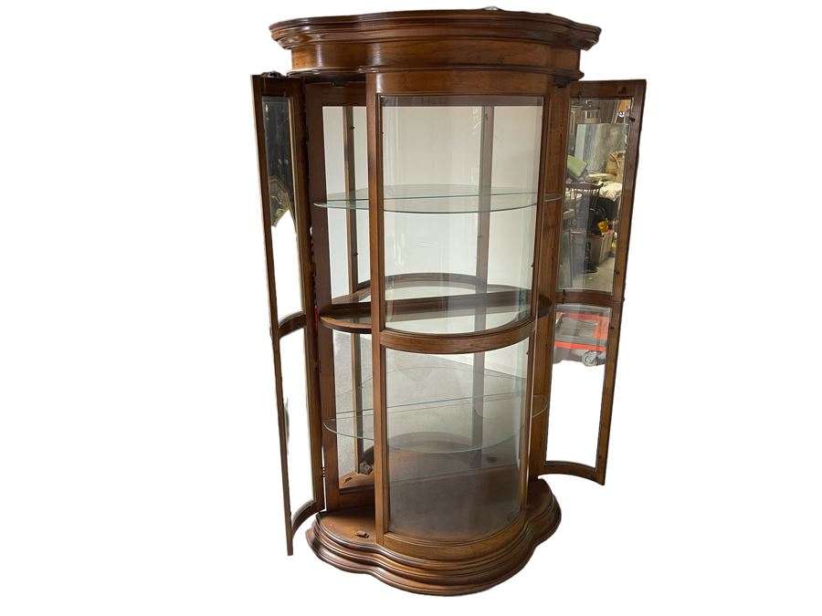 JUST ADDED - Wooden Curved Glass Display Cabinet With Overhead Lighting 41W X 18D X 69.5H [Photo 2]
