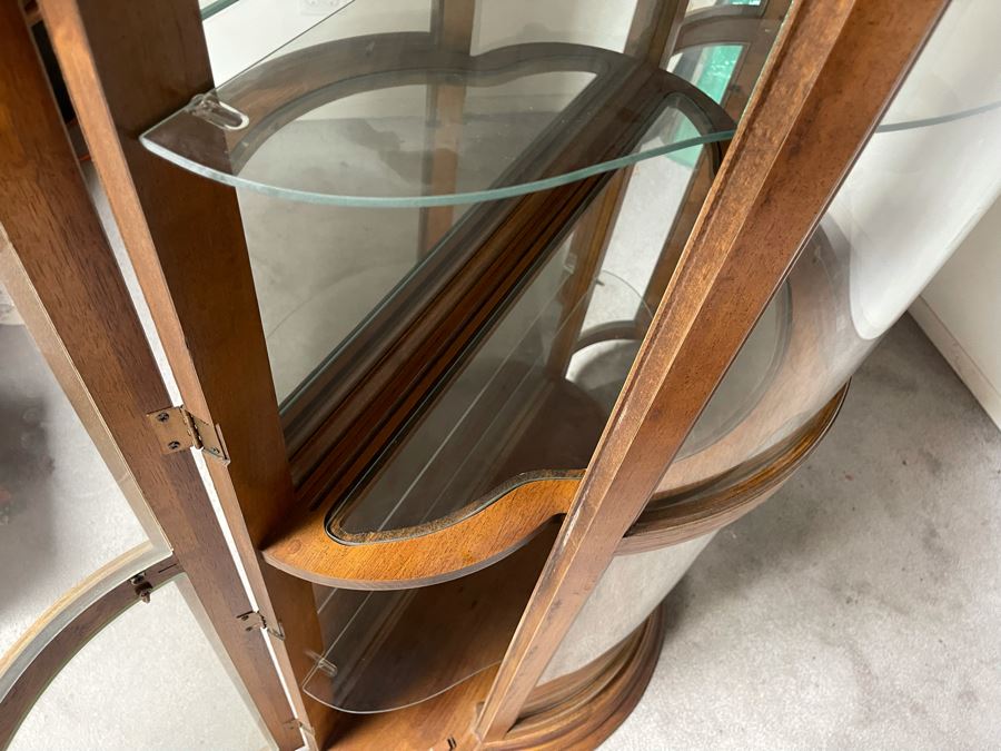 JUST ADDED - Wooden Curved Glass Display Cabinet With Overhead Lighting 41W X 18D X 69.5H [Photo 3]