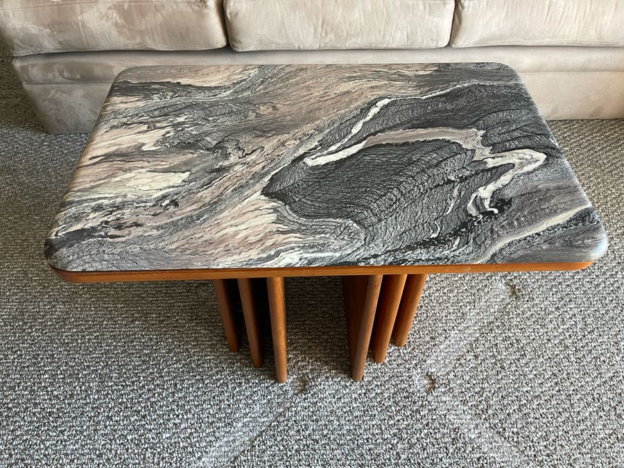 Stunning Marble Top Side Table With Teak Veneer Base [Photo 2]