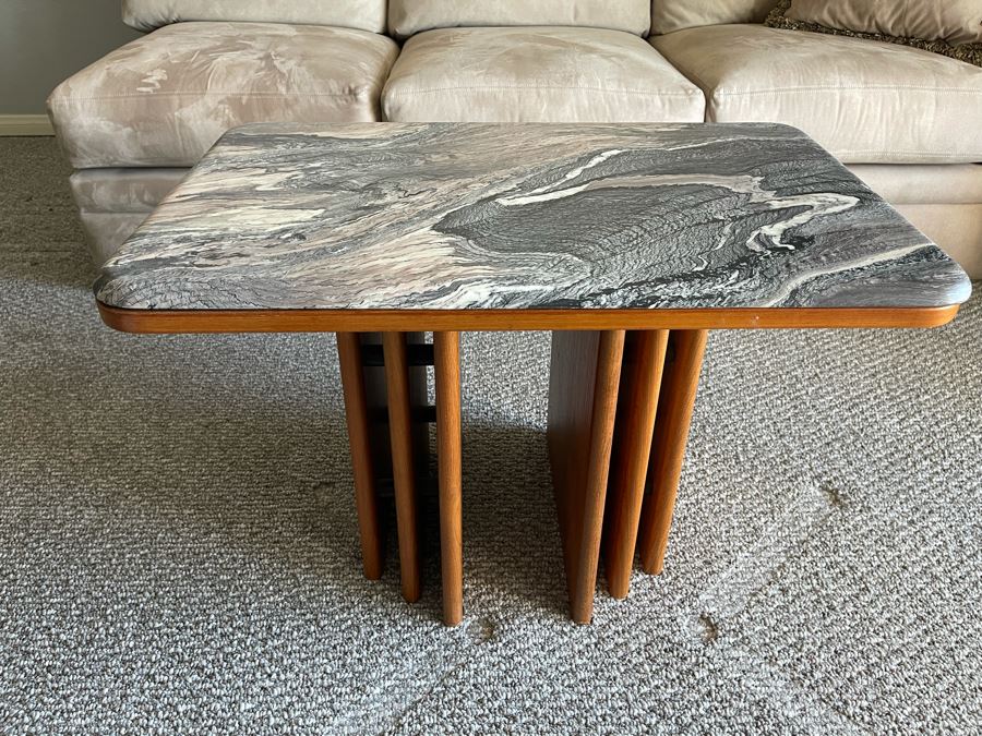 Stunning Marble Top Side Table With Teak Veneer Base [Photo 1]
