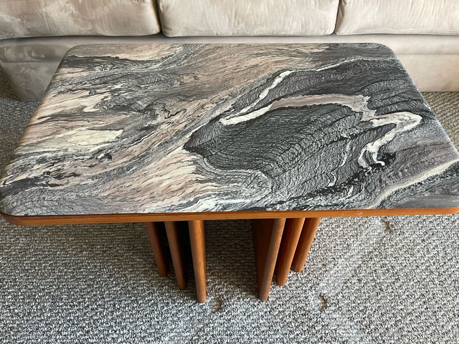 Stunning Marble Top Side Table With Teak Veneer Base [Photo 8]