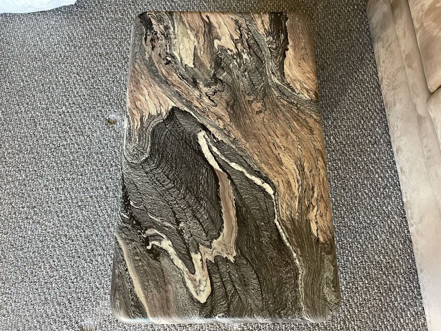 Stunning Marble Top Side Table With Teak Veneer Base [Photo 4]