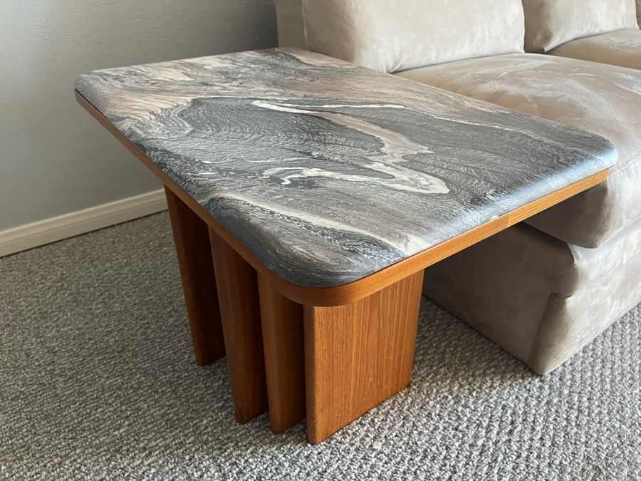 Stunning Marble Top Side Table With Teak Veneer Base [Photo 7]