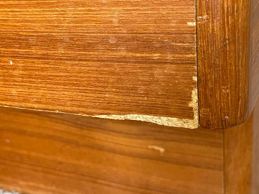 Veneered Teak Platform Bed With Floating Nightstands - See Photos For Cosmetic Damage [Photo 11]